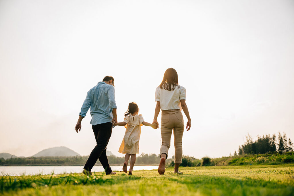 Family walking together outside