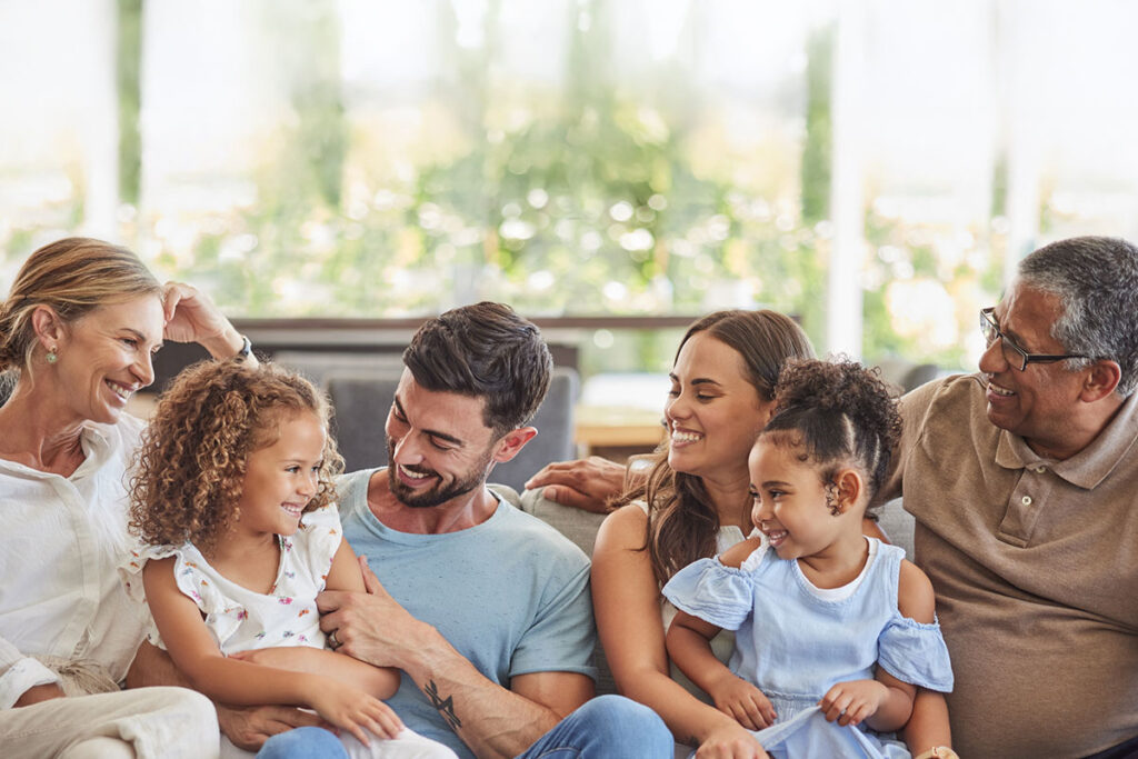 Diverse happy family at home